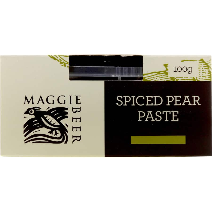 Maggie Beer Spiced Pear Fruit Paste, a gourmet blend perfect for enhancing cheese boards and culinary creations.