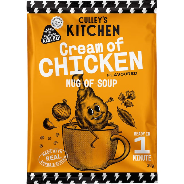 Culley's Soup Creme of Chicken with creamy texture, tender chicken, and vegetables, perfect for quick, comforting meals.