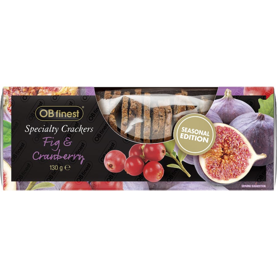 Elegant seasonal crackers with fig and cranberry, perfect for enhancing cheese boards and festive gatherings.