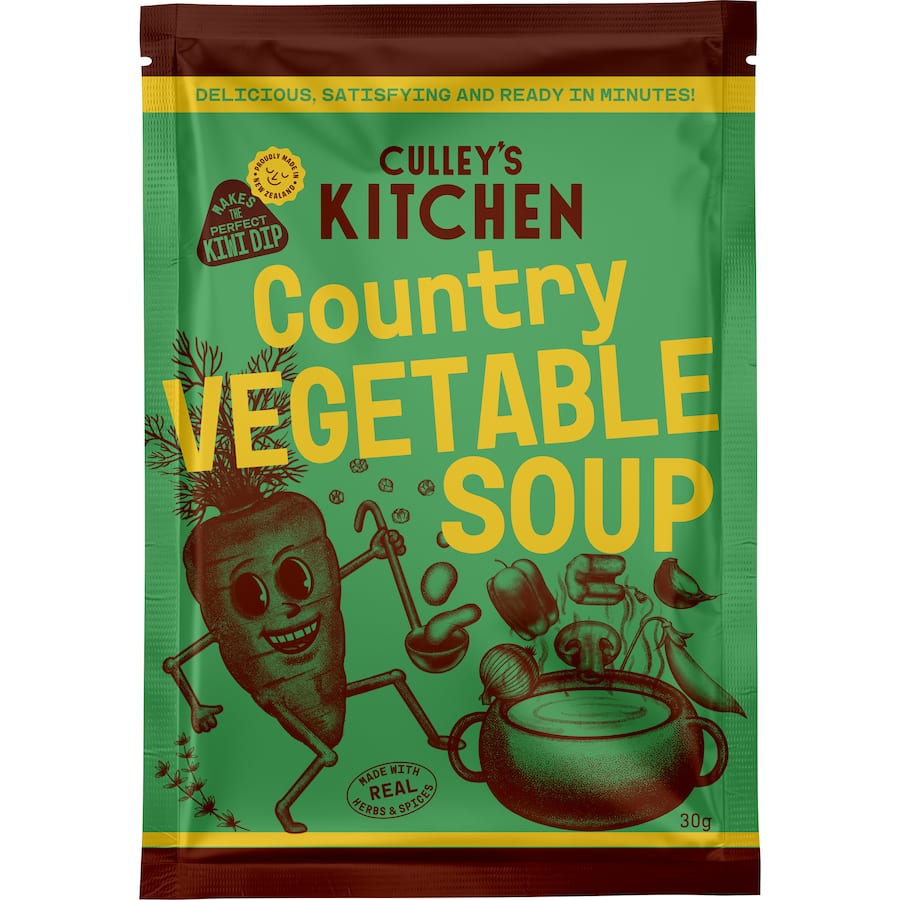 Hearty Culley's Country Vegetable Soup featuring nutrient-rich carrots, peas, and corn in a rustic blend for wholesome meals.