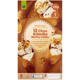 Woolworths Vanilla Choc Duo Waffle Ice Cream Cones, 12-pack, perfect for filling with ice cream and toppings, no artificial additives.