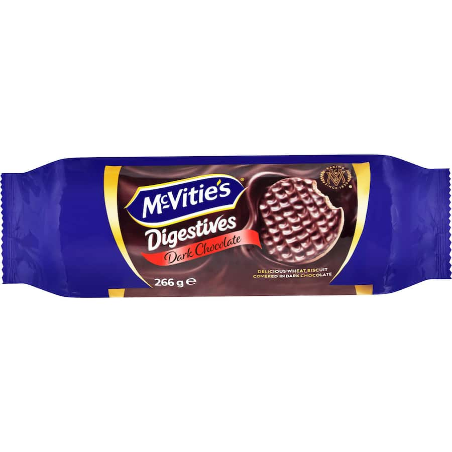 McVitie's Digestives: crunchy biscuits topped with rich dark chocolate, perfect for a delightful snack or sharing moments.