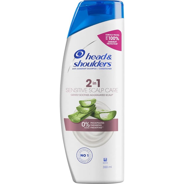 Head & Shoulders 2 in 1 Shampoo & Conditioner for sensitive scalps, providing dandruff relief and hydration with Aloe Vera.