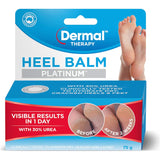 Dermal Therapy Heel Balm Platinum for cracked heels, enriched with urea and lanolin for deep hydration and softness.