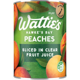 Sliced NZ peaches in clear juice, perfect for baking or as a healthy snack, with no preservatives or added colors.