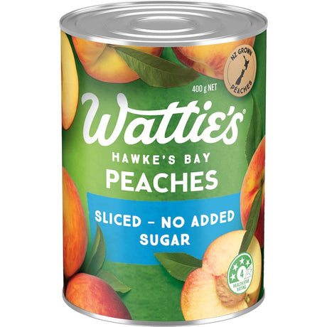 Sliced peaches in a can with no added sugar, perfect for smoothies, baking, or topping yogurt and cereal.