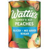 Sliced peaches in a can with no added sugar, perfect for snacks, baking, or smoothies. Grown in New Zealand.