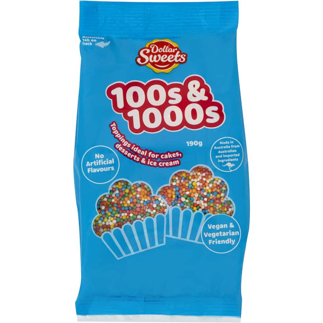 Colorful Dollar Sweets 100s & 1000s sprinkles, perfect for decorating cakes, desserts, and ice creams.