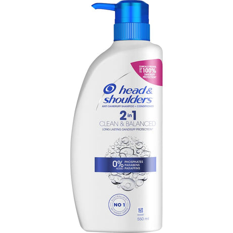 Head & Shoulders 2in1 Clean & Balance Shampoo Conditioner for dandruff control, pH balanced, gentle, and nourishing formula.