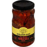 Golden Sun Sundried Tomatoes in oil, ideal for enhancing dishes with rich flavor, gluten-free, packed with nutrients.