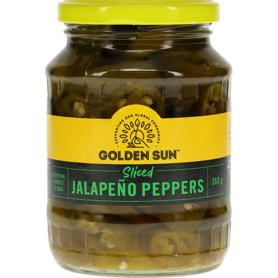 Sliced jalapenos in a jar, gluten-free, perfect for adding spice to tacos, nachos, and other global dishes.