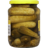 Golden Sun Gherkins: gluten-free sour-sweet whole gherkins, perfect for snacking and enhancing meals with a tangy crunch.