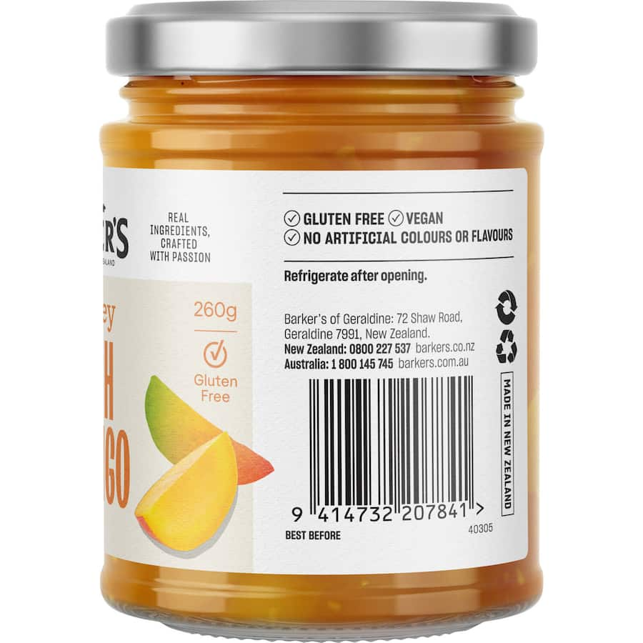 Barkers Chutney Mango & Peach: A vibrant chutney blending sweet mango and peach, perfect for enhancing charcuterie boards.