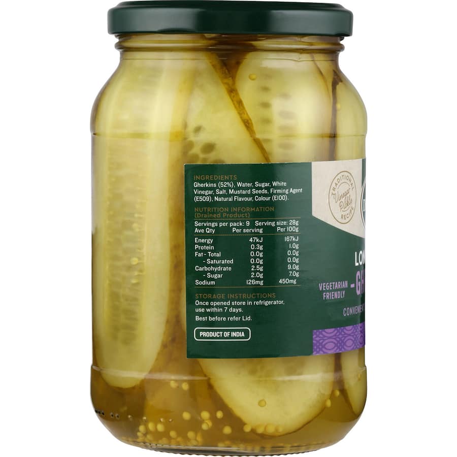 Delmaine Gherkins Long Sliced, tangy and sweet, perfect for enhancing sandwiches, wraps, and paninis.