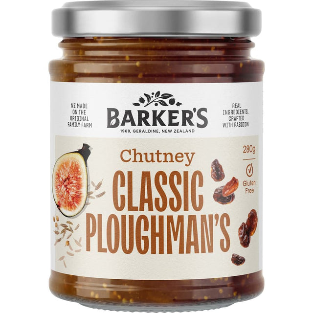 Barkers Chutney Ploughmans: A gluten-free, tangy chutney perfect for cheese platters and enhancing various dishes.