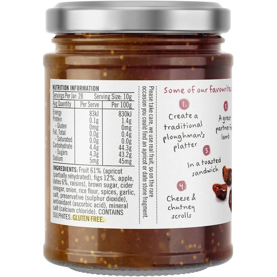 Barkers Chutney Ploughmans: Kiwi chutney with rich, tangy flavor, ideal for cheeses and meats, gluten-free, and all-natural.