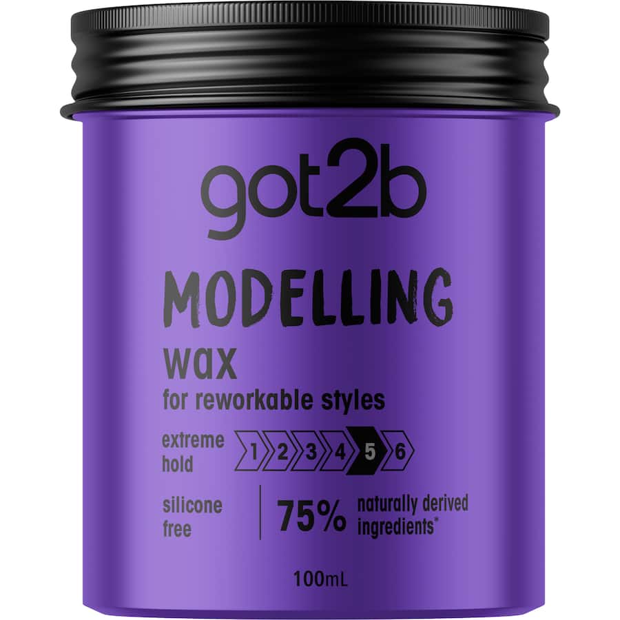 Got2b Hair Wax Extreme Hold in a jar, offering strong hold for versatile styles and easy washout, made in Australia.