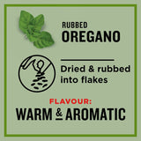 Greggs Oregano Rubbed, flavorful dried oregano flakes ideal for enhancing Italian and Mediterranean dishes, salads, and marinades.