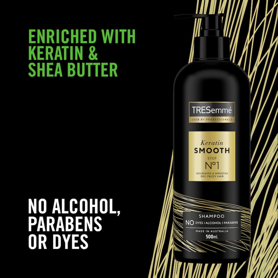 TRESemme Keratin Smooth Shampoo for frizz control, nourishes, and strengthens hair for silky soft, manageable locks.