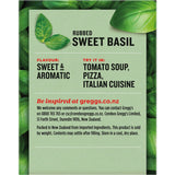 Gregg's Basil Sweet Rubbed: aromatic dried basil flakes ideal for enhancing sauces, dressings, and various cuisines.