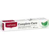 Red Seal Complete Care Mild Mint toothpaste in a tube, designed for gentle plaque removal and breath freshening for family use.