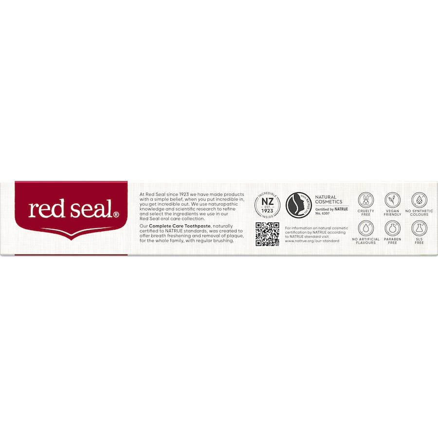 Red Seal Complete Care Mild Mint Toothpaste for fresh breath and plaque removal, ideal for the whole family's oral hygiene.
