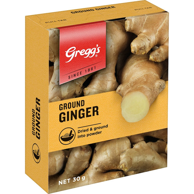 Ground ginger powder by Greggs, ideal for enhancing sweet and savory dishes with a warm, intense flavor.