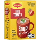 Rich tomato instant soup packet from Maggi, perfect for quick meals or snacks, just add hot water and enjoy.