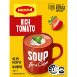 A steaming cup of Maggi Instant Soup Rich Tomato, perfect for a quick and comforting meal solution.