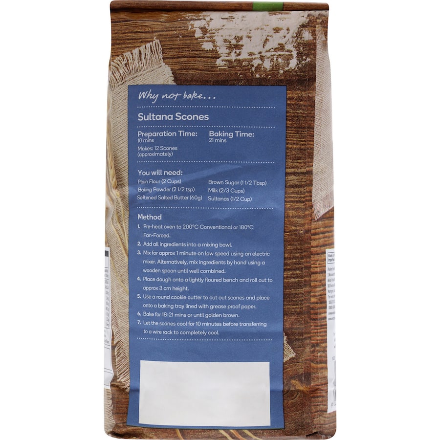 Woolworths Plain Flour in a 1.5kg bag, made from 100% premium wheat for versatile and healthy baking.