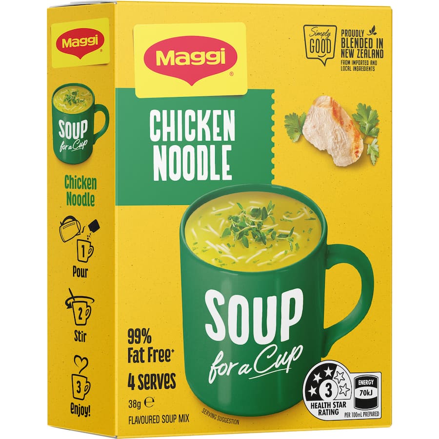 Instant Maggi Chicken Noodle Soup, 38g cup offering quick, delicious warmth with rich broth and tender noodles.