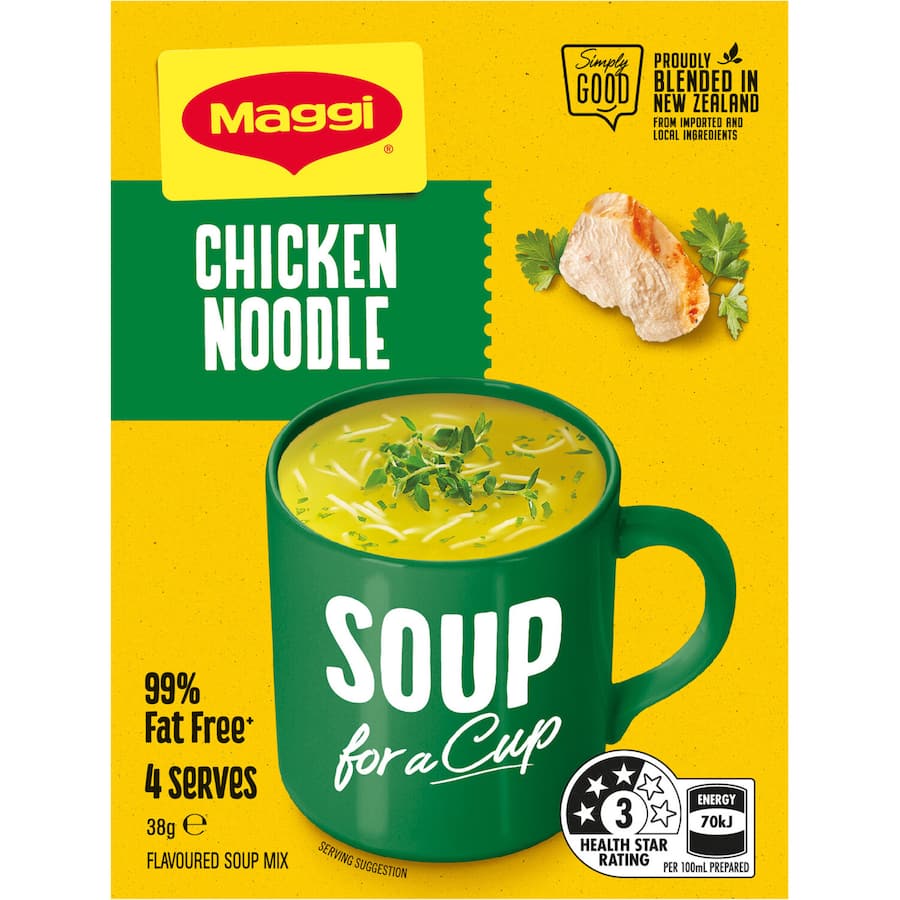 Maggi Soup For A Cup Instant Soup Chicken Noodle 38g offers rich broth and tender noodles for a quick, comforting meal.