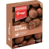 Greggs Nutmeg Ground in a jar, perfect for enhancing sweet and savory dishes with its rich, warm, and nutty flavor.