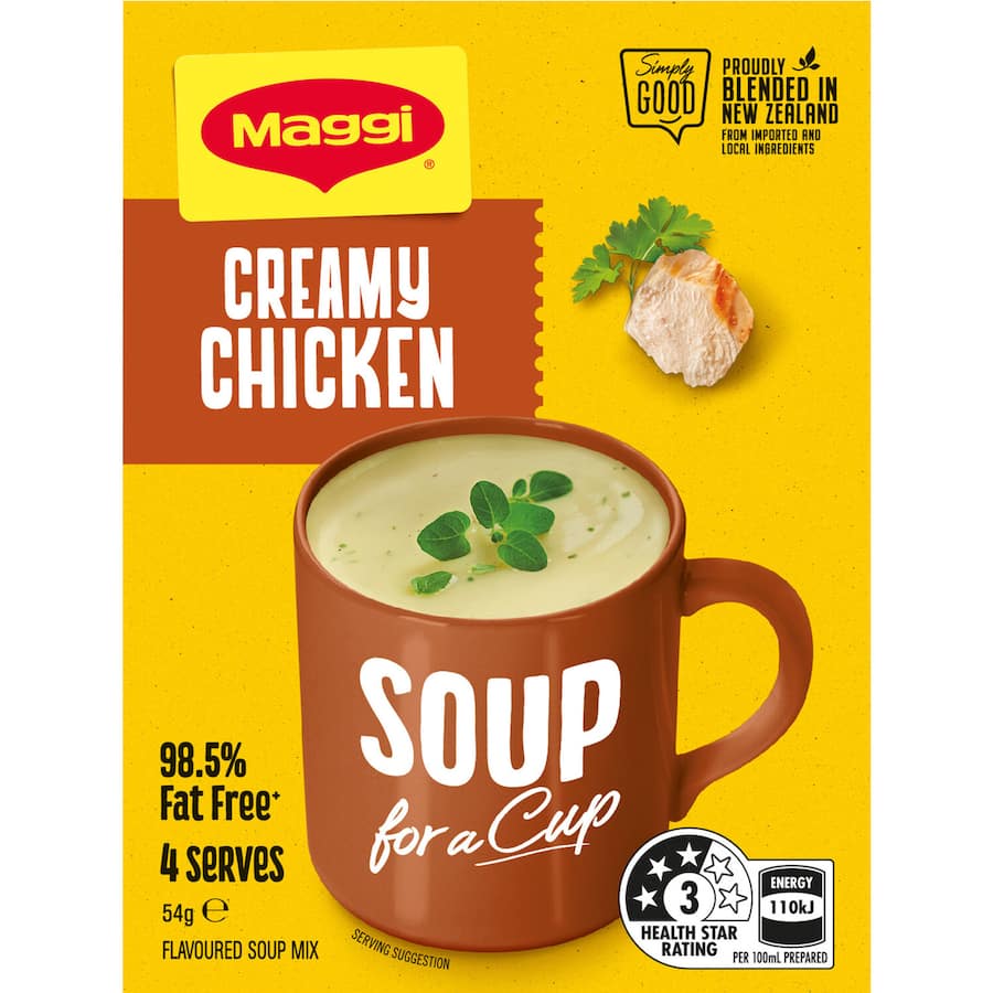 Instant Maggi Creamy Chicken soup cup, 54g; rich, savory flavor for quick, on-the-go meals.