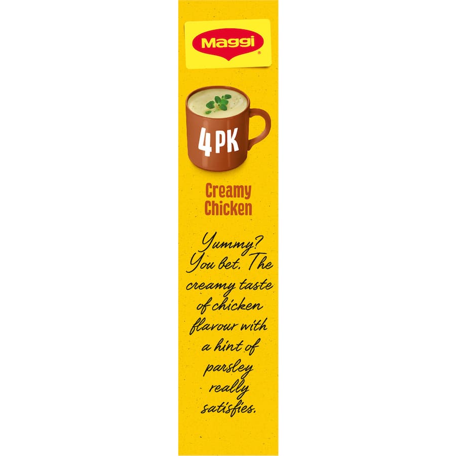 Instant creamy chicken soup cup from Maggi, perfect for quick meals and cozy moments, just add hot water.