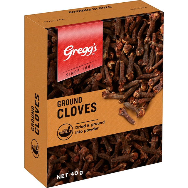 Ground cloves from Greggs, offering sweet and warm flavor for baking, marinades, and spiced beverages like chai and mulled wine.