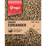 Ground coriander powder by Greggs, offering a nutty, citrus flavor perfect for curries, soups, and marinades.