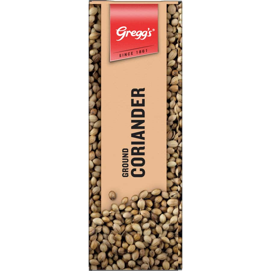 Greggs Coriander Ground: A premium spice with nutty and citrus flavor, perfect for curries, soups, and innovative dishes.