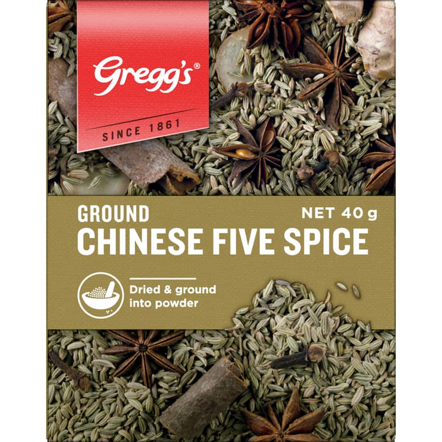 Aromatic blend of fennel, star anise, ginger, and cloves for enhancing meats like duck and BBQ ribs with traditional flavors.