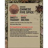 Greggs Chinese Five Spice Ground, a fragrant blend of fennel, star anise, ginger, and cloves for delicious Asian-inspired dishes.