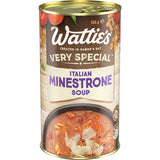 Canned Italian minestrone soup with fresh veggies, beans, and pasta, low-fat and no artificial ingredients.