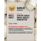 Greggs Garlic Granules in a jar, perfect for enhancing dishes with rich garlic flavor in cooking and seasoning.