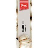 Greggs Garlic Granules in a clear container, ideal for enhancing meals with robust garlic flavor in various dishes.