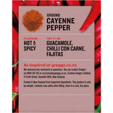 Ground cayenne pepper in a 40g packet, perfect for adding intense heat to fajitas, guacamole, and chili con carne.