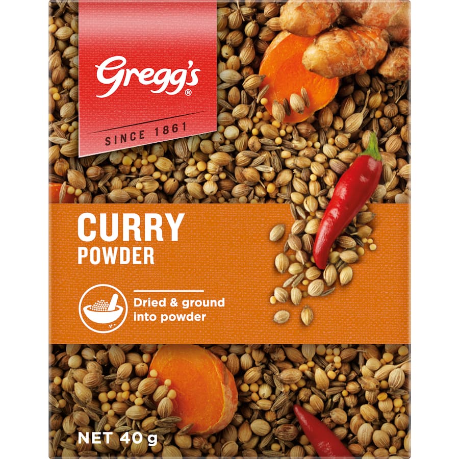 Aromatic Greggs Curry Powder blend of 10 spices enhances Indian dishes and everyday meals with a warm, spicy flavor.