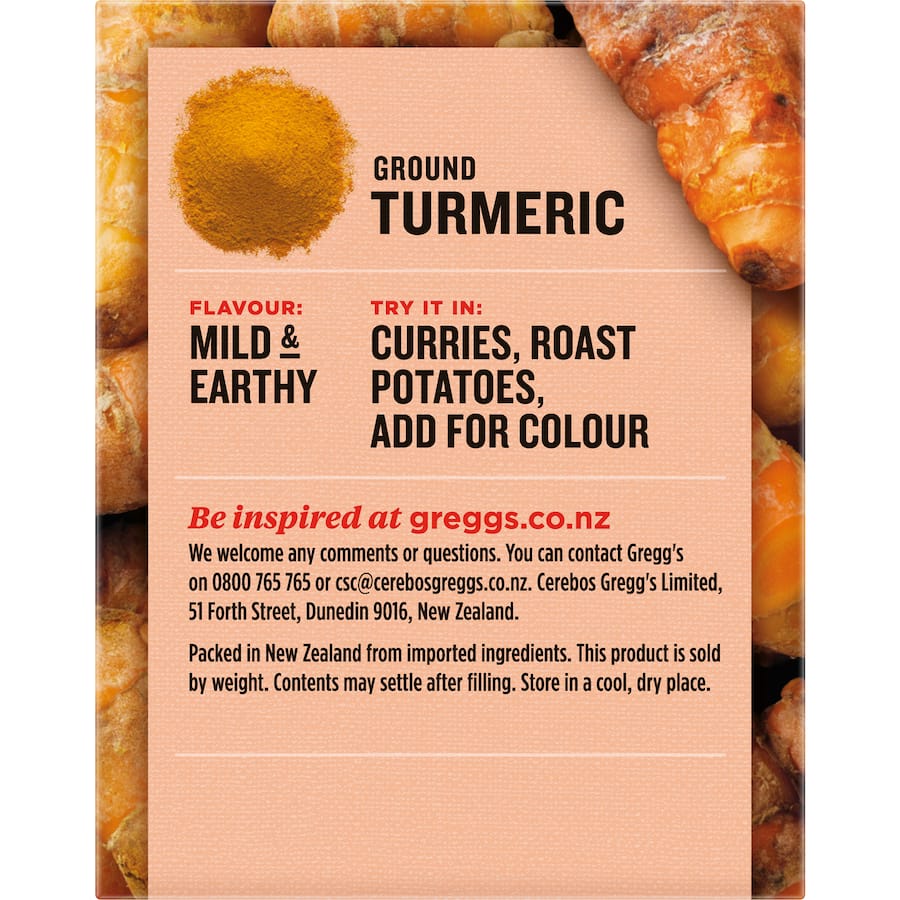 Vibrant yellow-orange turmeric powder, ideal for enhancing curries, soups, and salads with a mild, earthy flavor.