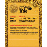 Whole yellow mustard seeds by Gregg's, offering a tangy flavor for salads, dressings, chutneys, and pickling.