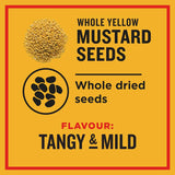 Whole yellow mustard seeds from Greggs, offering a tangy, mild flavor for chutneys, dressings, salads, and meat dishes.