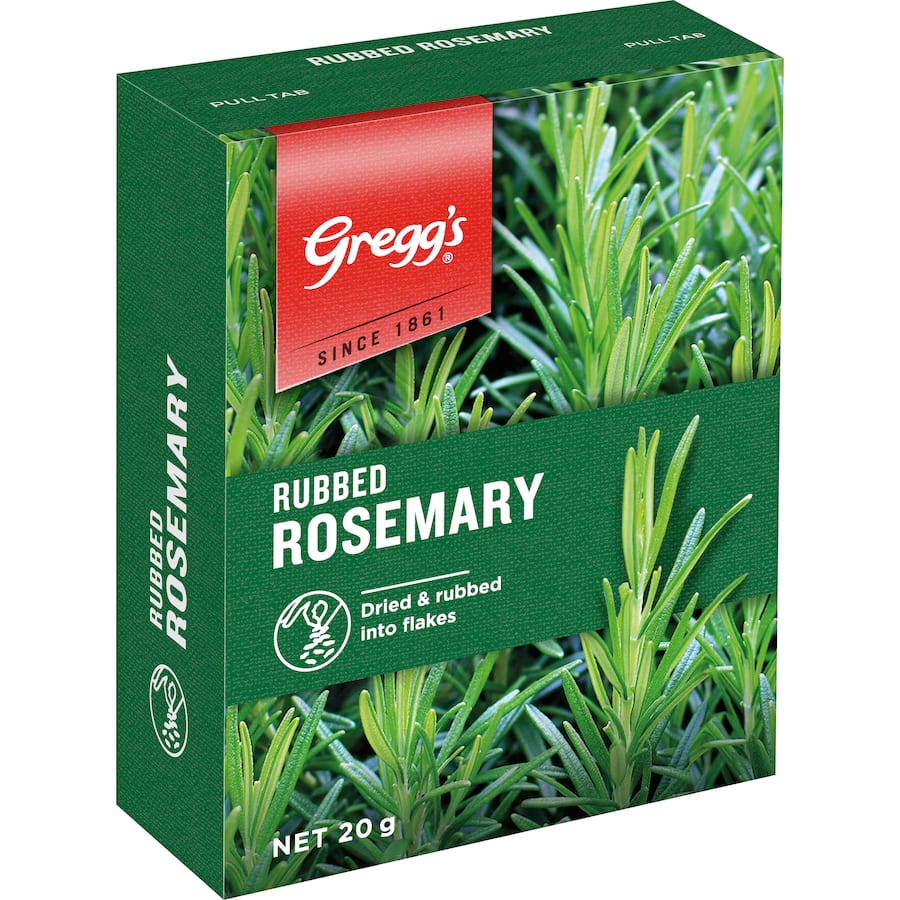 Greggs Rosemary Rubbed - dried rosemary flakes for intense flavor, perfect for seasoning meats, pies, pasta, and vegetables.