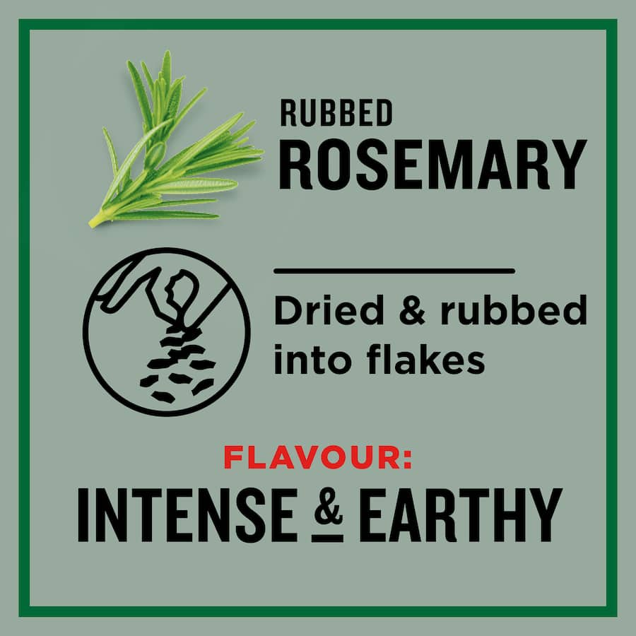 Greggs Rosemary Rubbed showcases dried rosemary flakes, enhancing dishes with its intense, earthy flavor for home chefs.